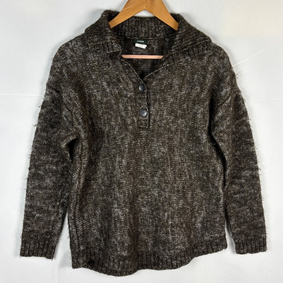 J Crew Women Shawl-collar Button Wool Angora Sweater Sz S Brown Button Chunky - Picture 1 of 10